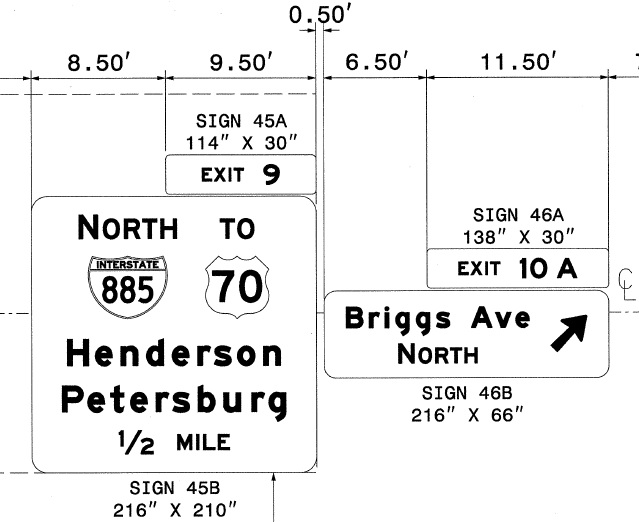 image of sign plan for I-885 exit on Durham freeway south, by NCDOT