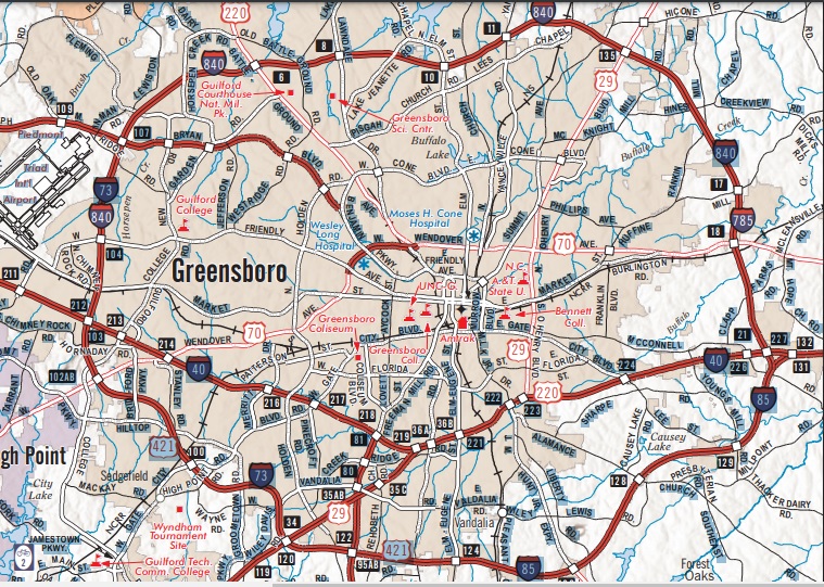 Image of map of Greensboro Loop from 2023-2024 NCDOT State Transportation Map, May 2023