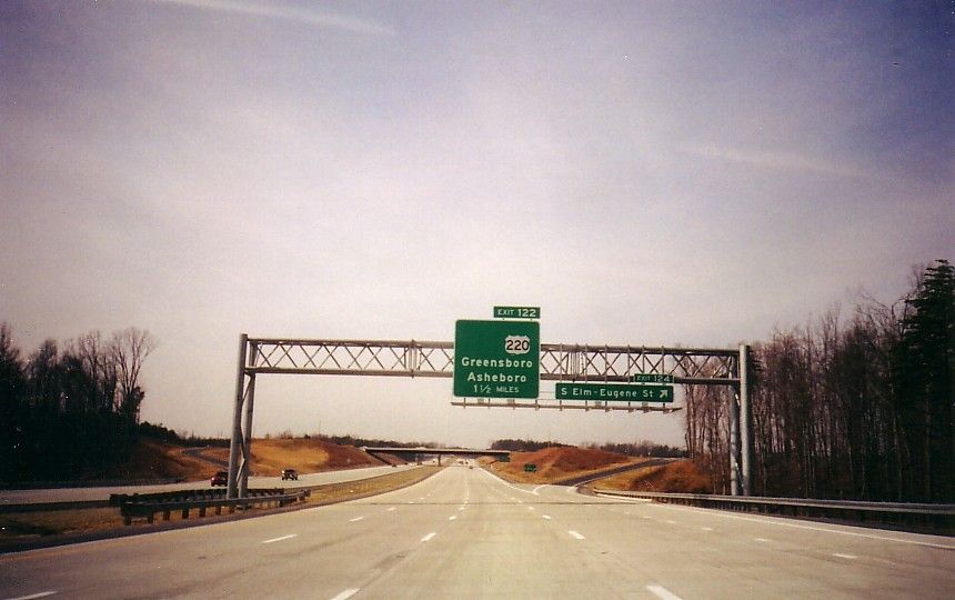 Image of exit signage from I-85 Greensboro Loop taken in 2008, by Adam Prince