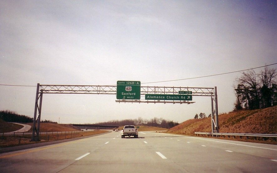 Image taken in 2008 of signage along I-85 Greensboro Loop near Alamance Church Rd, by Adam Prince