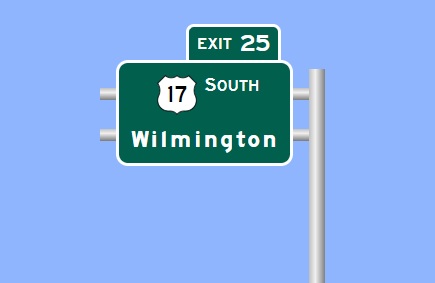 Sign Maker image of US 17 exit sign on NC 140 East in Scotts Hill