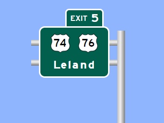 Sign Maker image for US 74/76 exit sign on I-140 in Leland