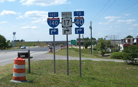 Photo of signage at current end of I-140 at US 421, July 2006. Courtesy of 
Adam Prince