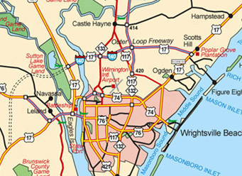 Image of Map of Wilmington showing route of opened portion of I-140