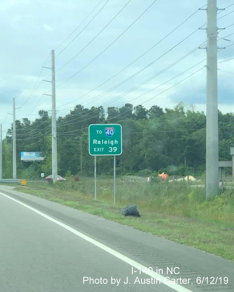 Image of I-40 auxiliary sign for I-140 exit on US 17 North in Brunswick County, by J. Austin Carter
