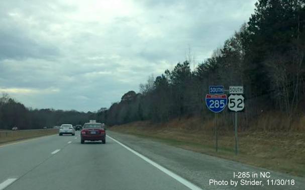 Image of newly placed South I-285 reassurance marker on US 52 freeway near Lexington, by Strider