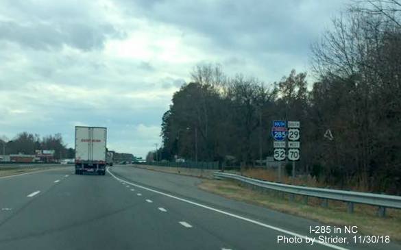 Image of newly placed North I-285 shield on US 29/52 North, US 70 East in Lexington, replacing Business 85 shield, by Strider