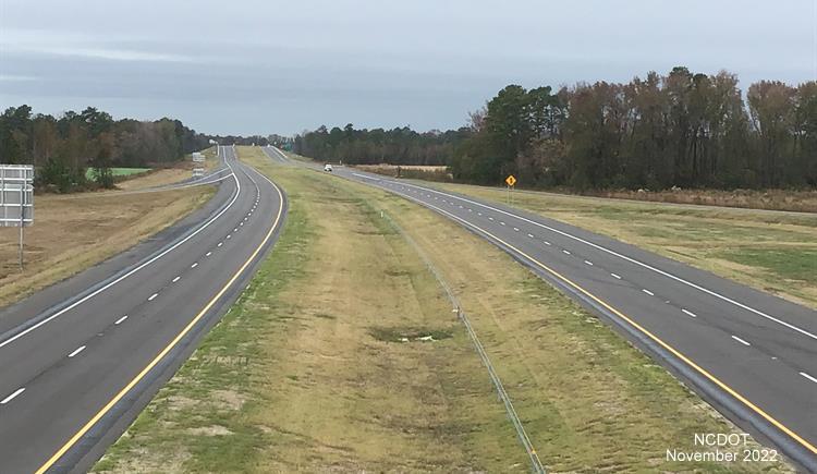Image of newly opened section of Fayetteville Outer Loop from Parkton Road 
                                                         to Black Bridge Road, NCDOT, November 2022