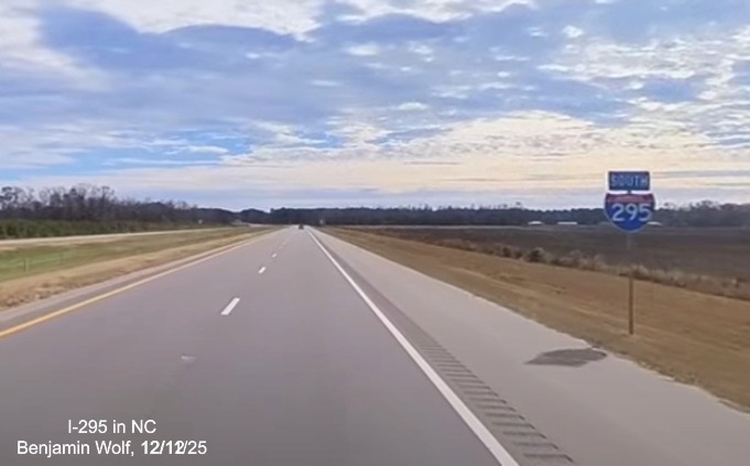 Image of last South I-295 reassurance marker after the Parkton Road exit on 
	 I-295 South, screen grab from Benjamin Wolf Video, December 2025