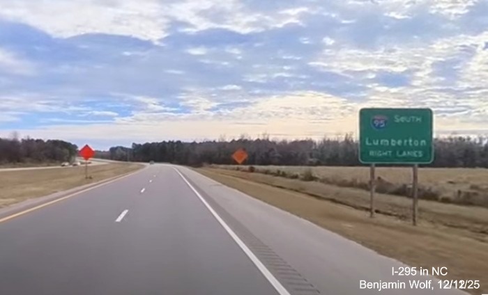 Image of I-95 South guide sign nearing the end of I-295 South, screen grab from 
	 Benjamin Wolf Video, December 2025
