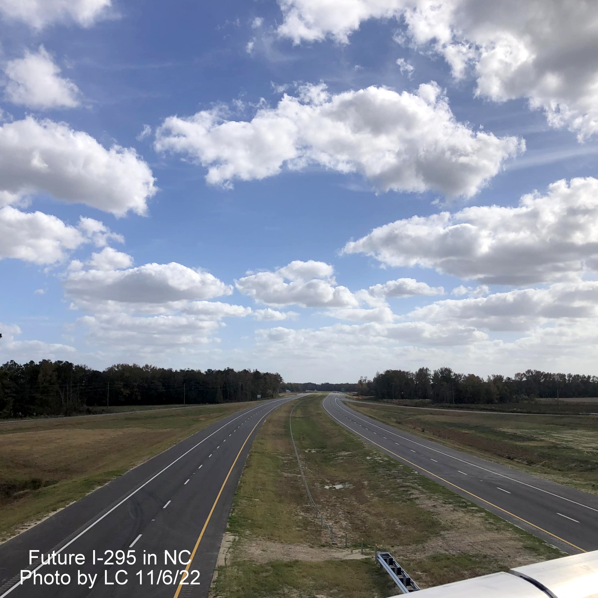 Image of view looking south from Parkton Road bridge over section of 
                                                 Fayetteville Outer Loop to I-95, partially complete, by LC, November 2022