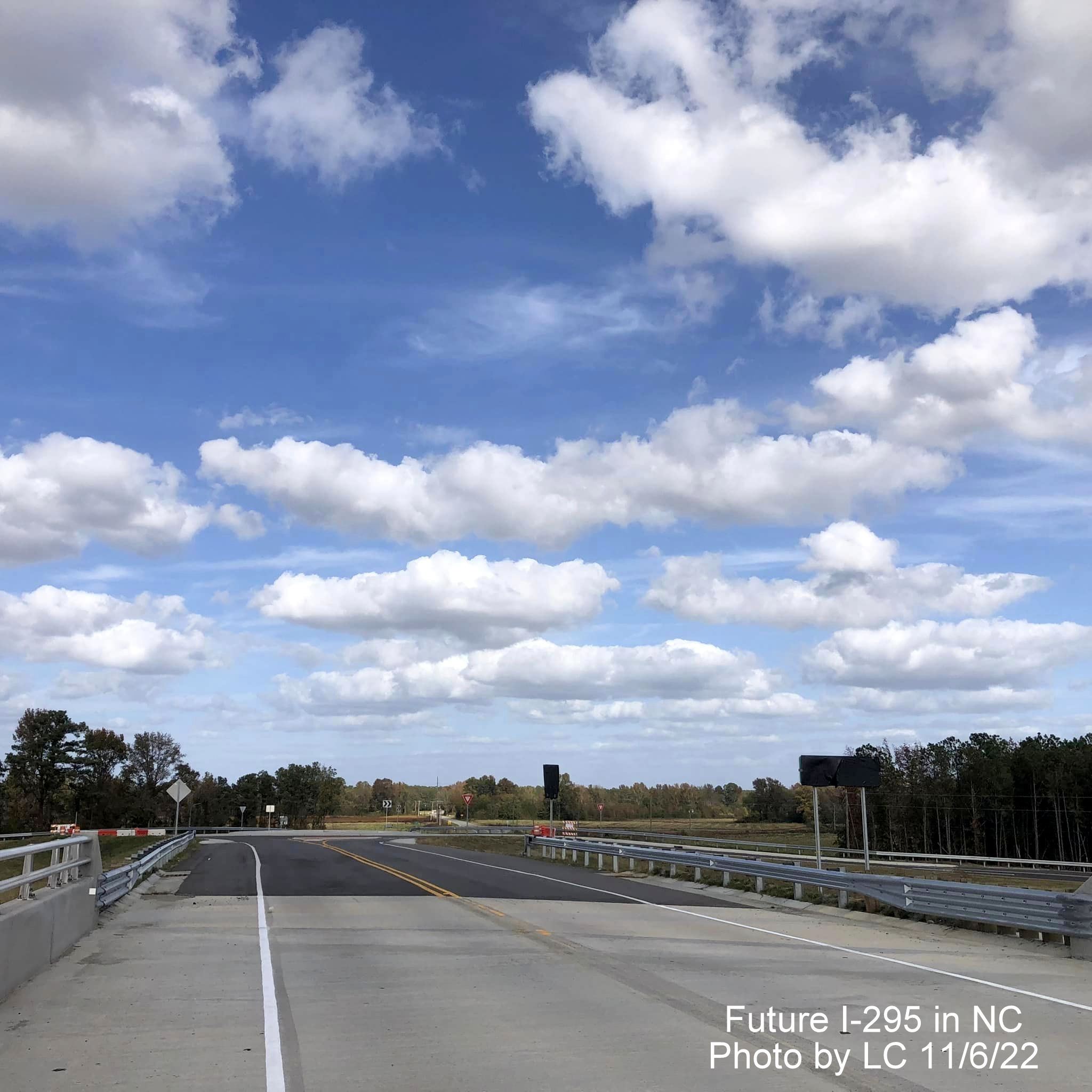 Image of view looking west along Parkton Road bridge over soon to be opened section of 
                                                 Fayetteville Outer Loop to Black Bridge Road, by LC, November 2022