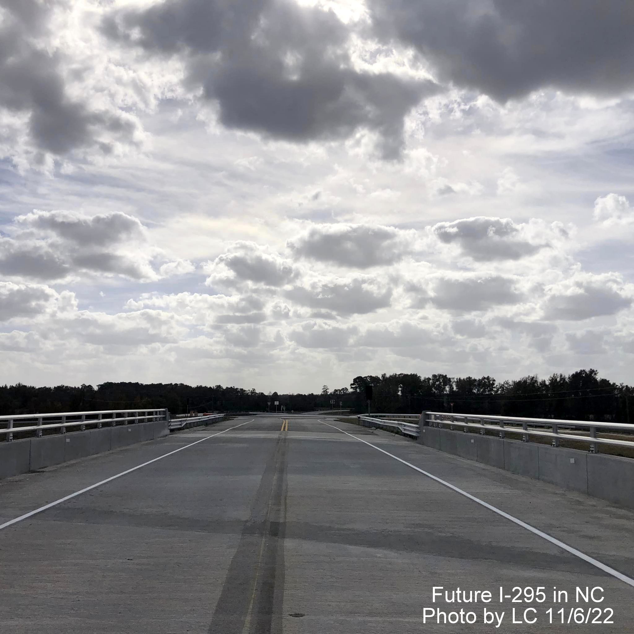 Image of view looking east along Parkton Road bridge over soon to be opened section of 
                                                 Fayetteville Outer Loop to Black Bridge Road, by LC, November 2022