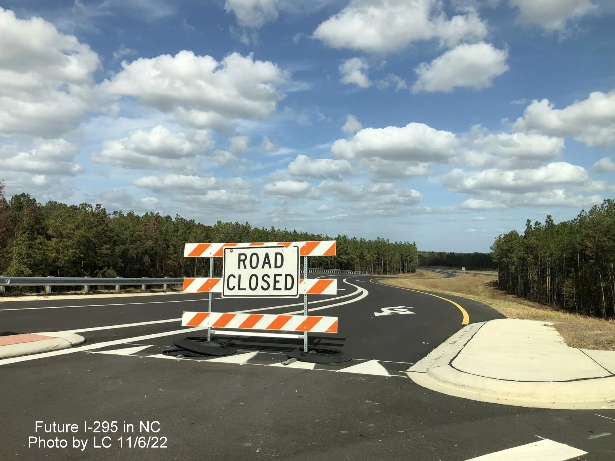 Image taken of future on-ramp to Black Bridge Road from soon to 
        be opened section of Fayetteville Outer Loop from Parkton/Leeper Roads, by LC, November 2022