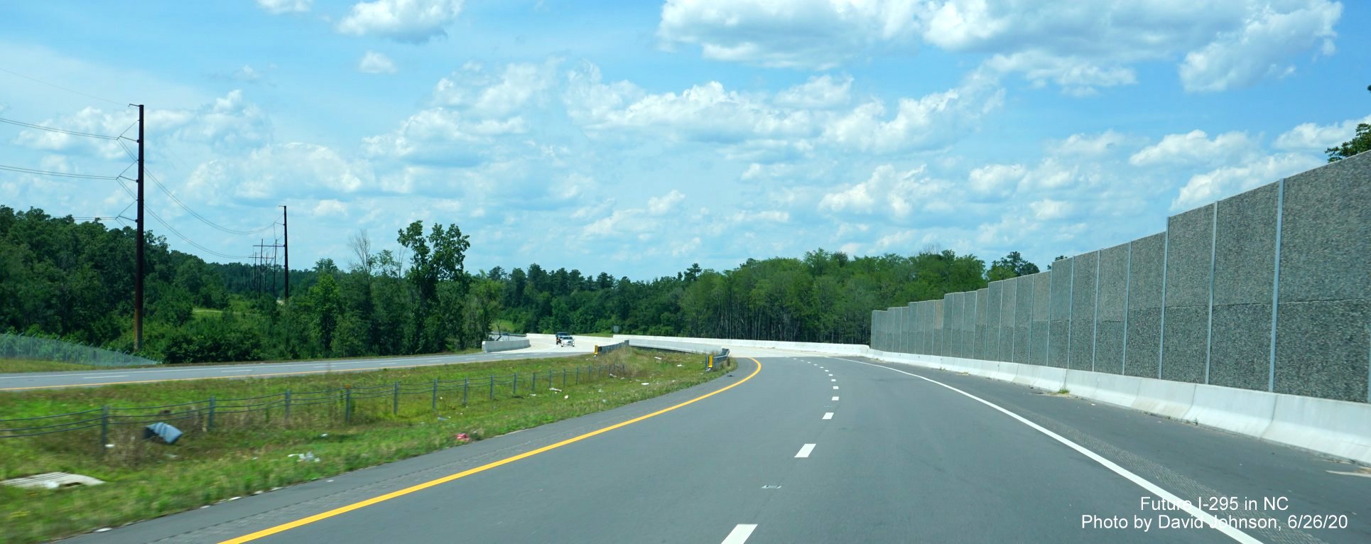 Image of noise wall installed along NC 295 (Future I-295) North between Cliffdale Road and Canopy Lane in
        Fayetteville, by David Johnson June 2020