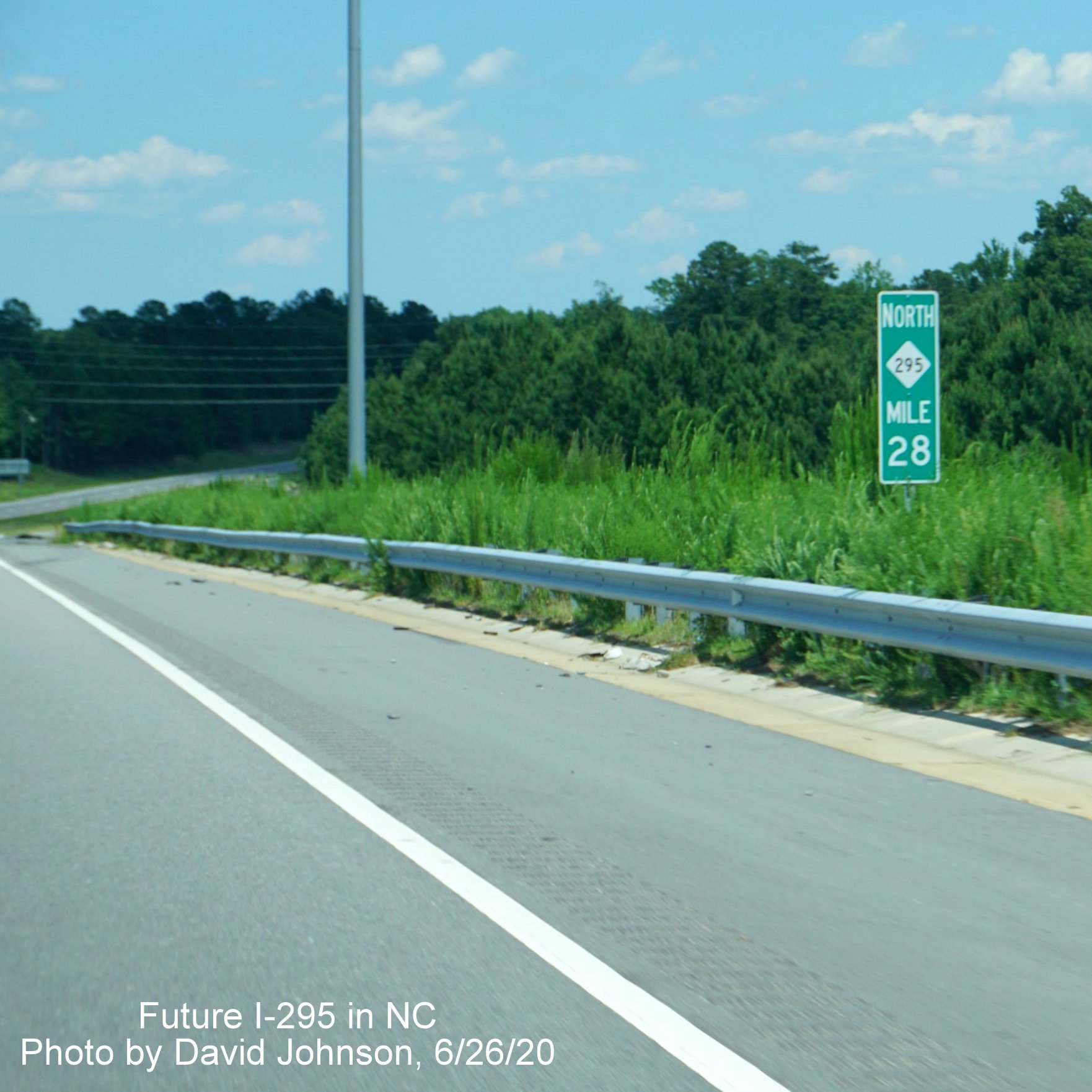 Image of North NC 295 mile marker on I-295 North in Fayetteville, by David Johnson June 2020
