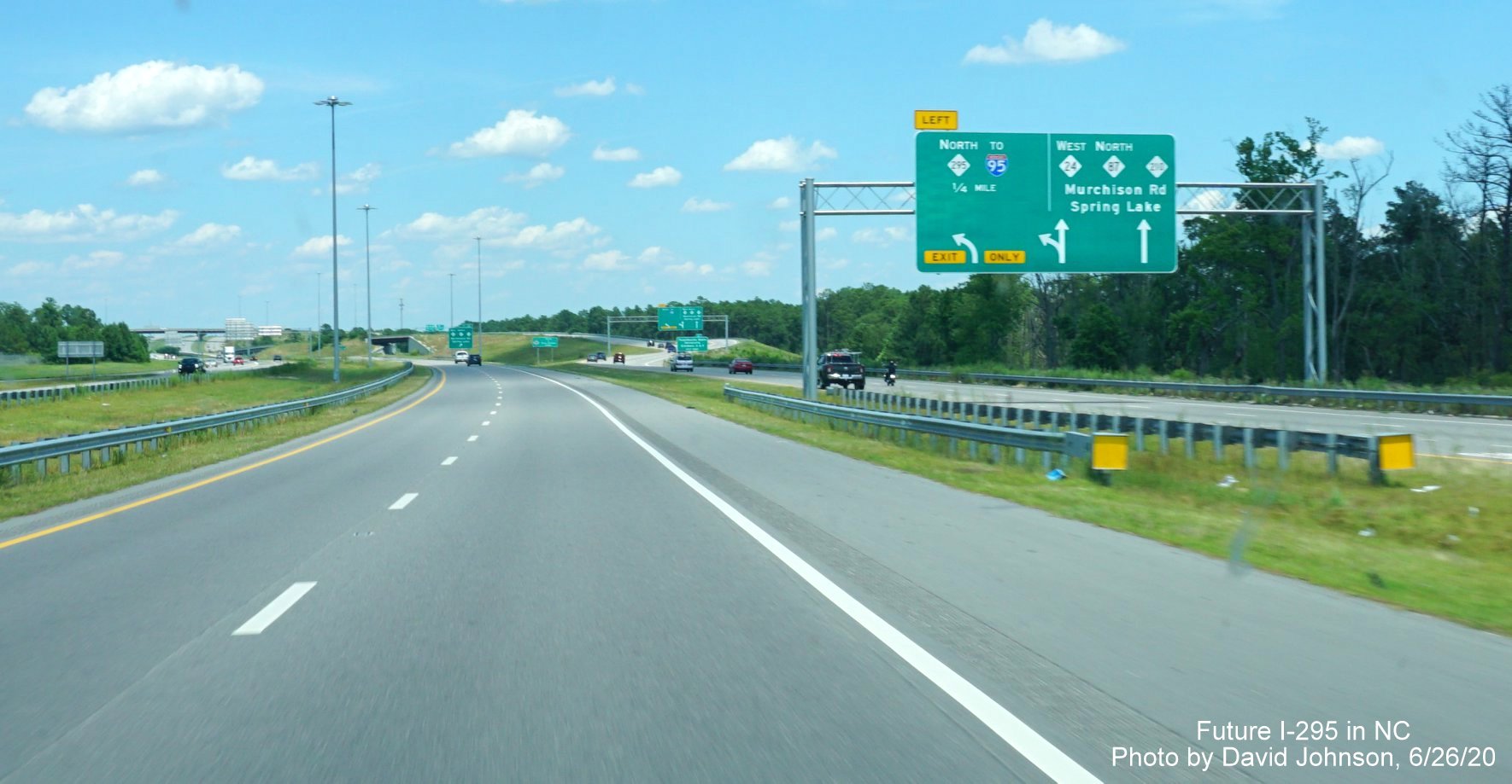 Image of overhead APL signage along I-295 North C/D lanes with NC 295 North listed, by David Johnson June 2020