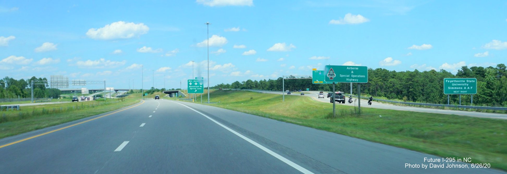 Image of signage along I-295 North referring it to the Airborne and Special Operations Highway, by David Johnson June 2020