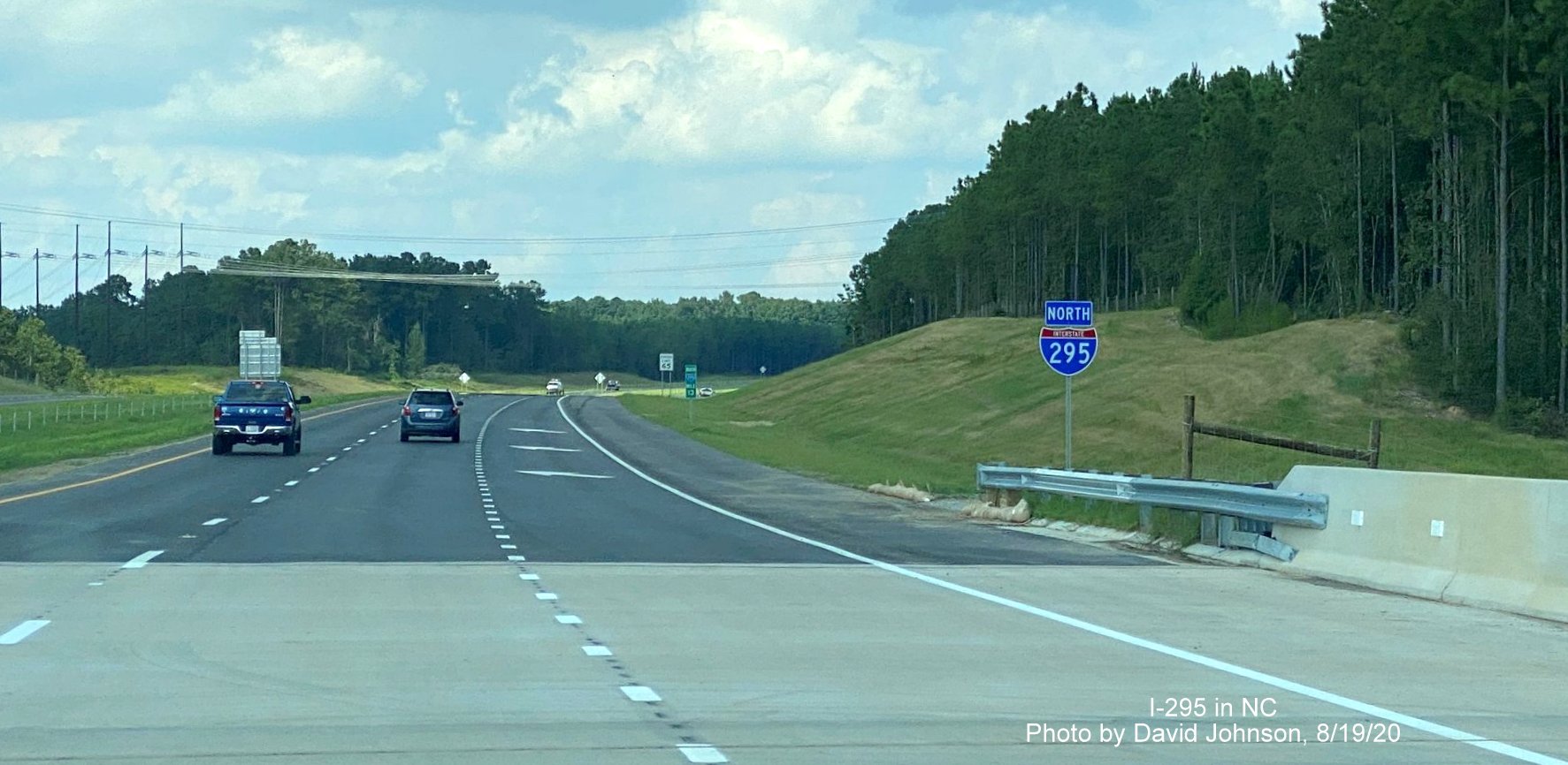 Image of Newly placed North I-295 reassurance marker following ramp from US 401 South in Fayetteville, 
                                     photo by David Johnson August 2020