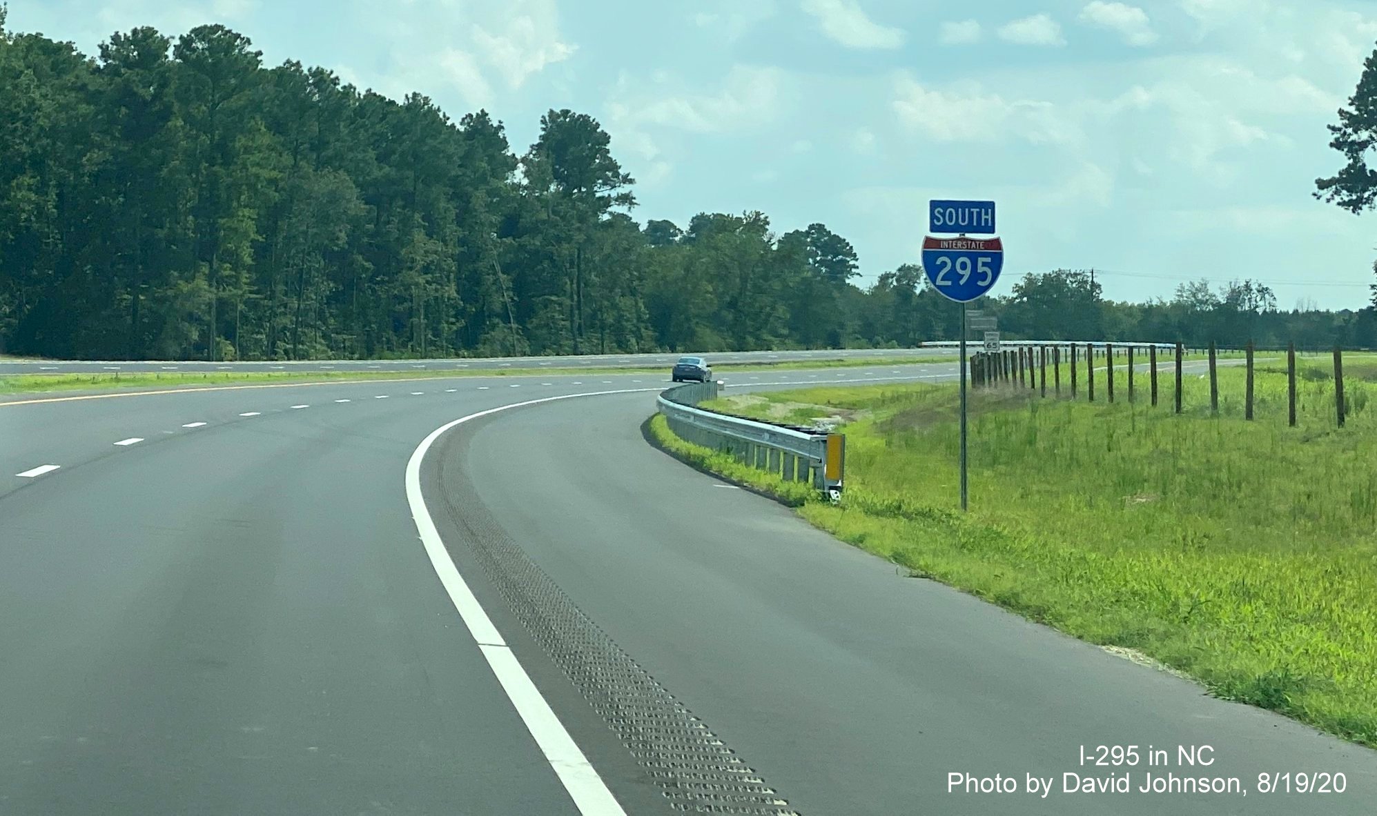 Image of I-295 South Reassurance Marker after Cliffdale Road exit in Fayetteville, by David Johnson August 2020