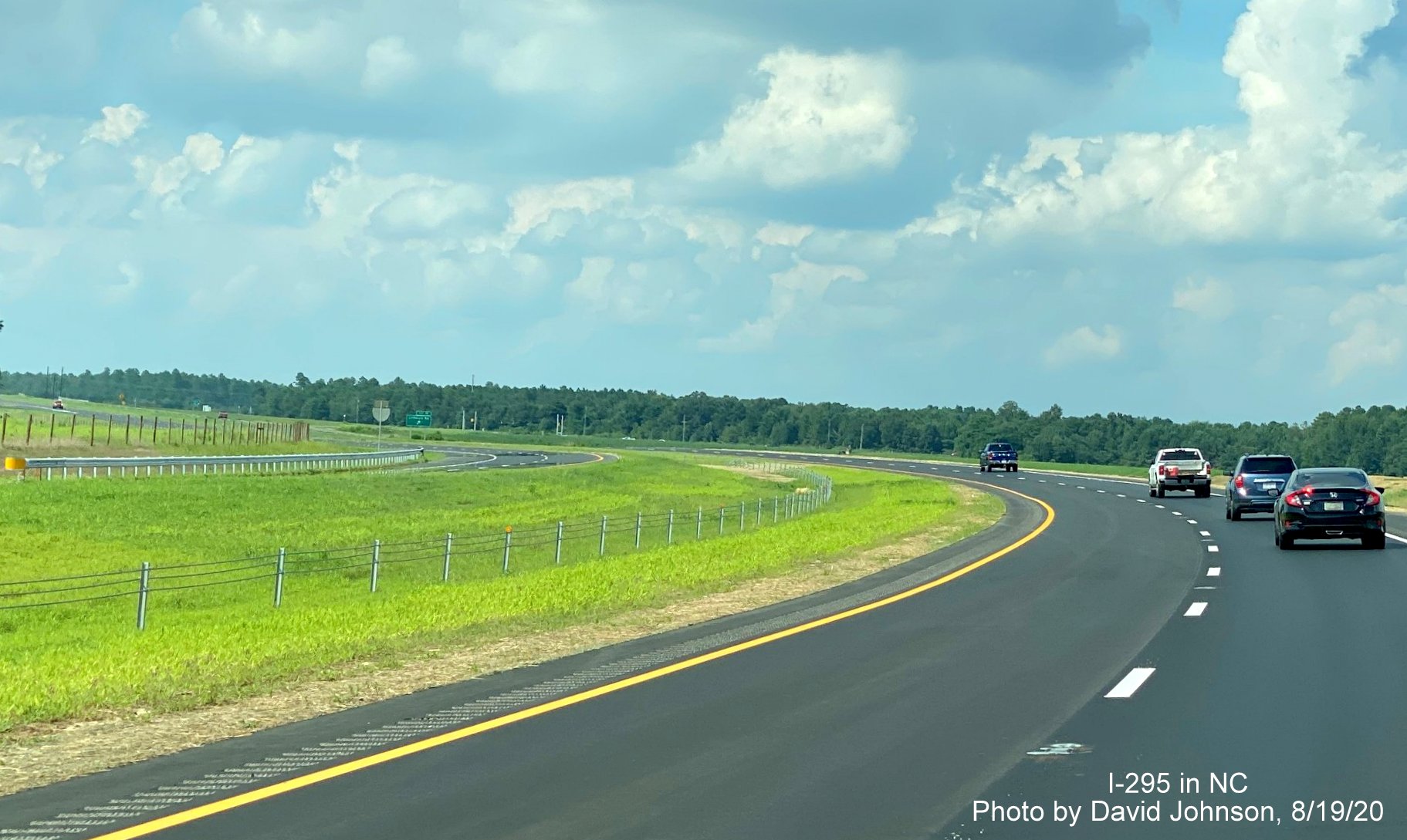 Image of travel lanes approaching Cliffdale Road on newly opened section of North 
        I-295 in Fayetteville, photo by David Johnson August 2020