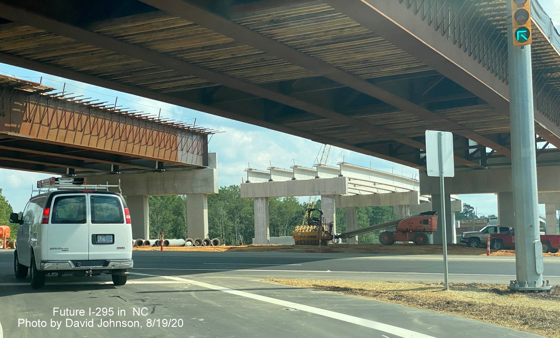 Image of Future I-295 bridge construction south of US 401/Raeford Road at end of ramp from I-295 South in Fayetteville, 
        by David Johnson August 2020