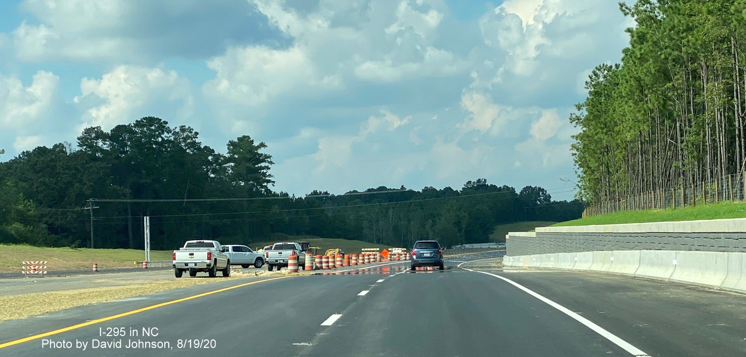 Image of end of new ramp from US 401 South onto I-295 North in Fayetteville, 
                                     photo by David Johnson August 2020