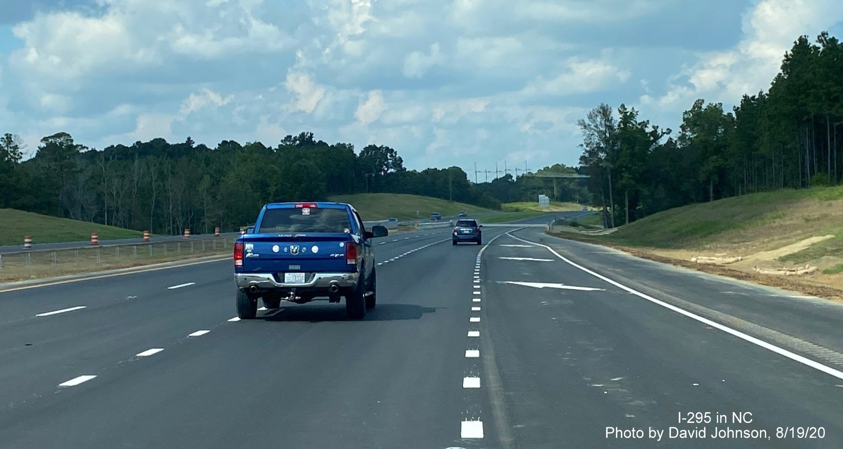 Image of merging onto newly opened North I-295 lanes from ramp from US 401 South in Fayetteville, 
                                     photo by David Johnson August 2020
