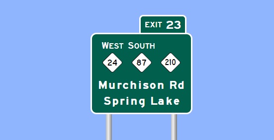 I-295 NC 210 Murchison Road exit sign, from Sign Maker