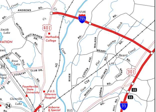 I-295 Fayetteville Outer Loop, NC state map image.