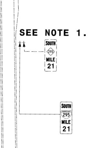Image of sign plan for updating mile marker 21 on Fayetteville Outer Loop in August 2021, from NCDOT