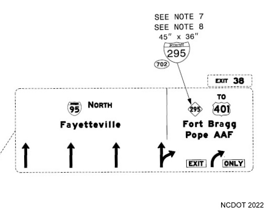 Image of NCDOT sign plan for overhead APL sign on I-95 North showing future replacement of
        NC 295 shield with I-295