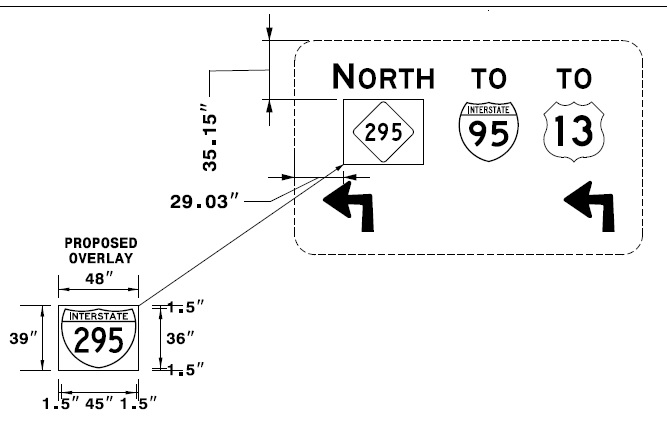 Image of NCDOT sign plan for new I-295 signage at US 40 exit on Fayetteville 
      Outer Loop in Cumberland County, June 2019