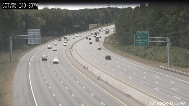 NCDOT  traffic image of 2 miles advance sign for still US 70 East exit on I-40 East in Garner, May 2, 2024