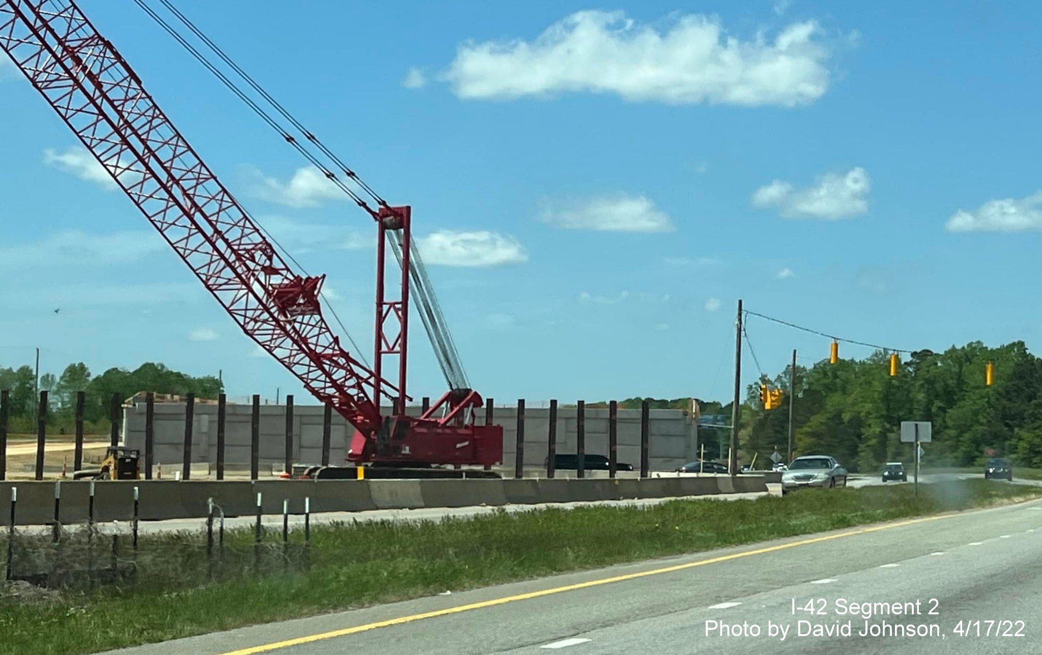 Image of bridge being constructed for future interchange of US 70 (Future I-42) and Wilson Mills Road in Johnston County, photo by David Johnson, April 2022