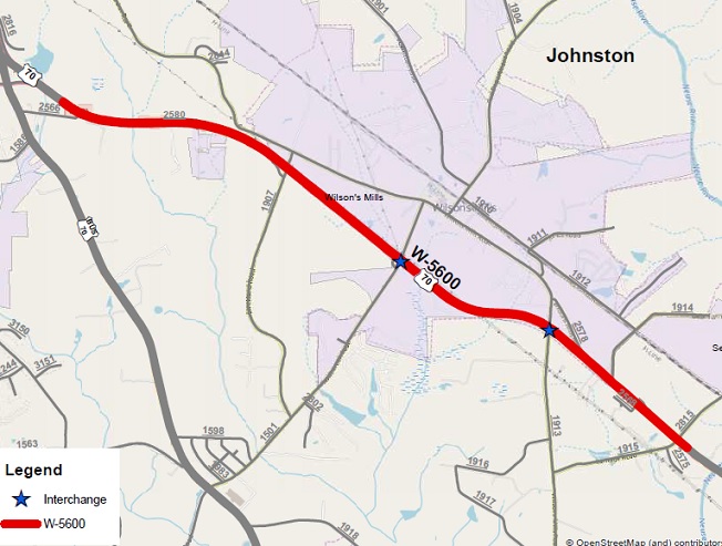 Image of project location map for US 70 upgrade project from end of Clayton to Neuse River bridge