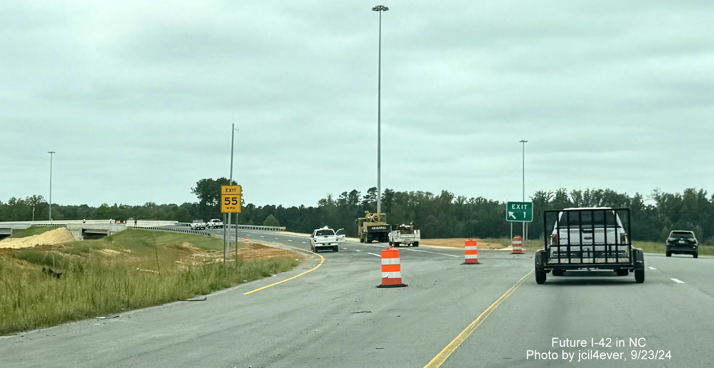 Photo of newly installed Exit 1 gore sign at end of I-42 West at I-40 and NC 540 West, by jcil4ever, September 2024