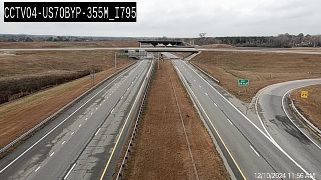 Traffic camera image of new exit number for I-795 North exit on I-42 East/Goldsboro Bypass, NCDOT December 2024