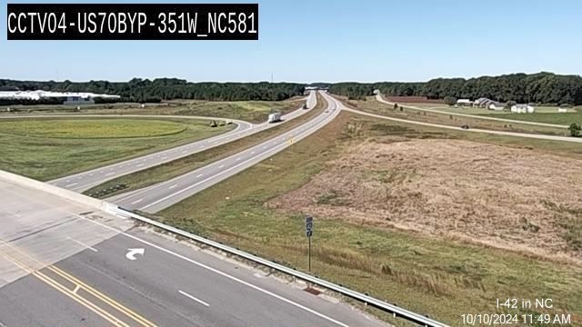 NCDOT traffic camera image of new West I-42 trailblazer approaching the NC 581 ramp to the Goldsboro Bypass, October 2024