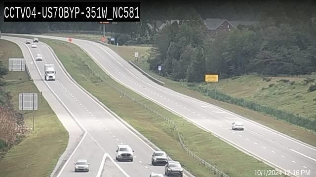 Traffic camera image of new East I-42 reassurance marker after NC 581 exit on Goldsboro Bypass, NCDOT, October 2024