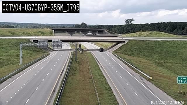 Traffic camera image of new exit number for I-795 North exit on I-42 East/Goldsboro Bypass, NCDOT October 2024