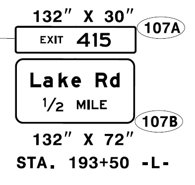 Image of NCDOT sign plan for 1/2 mile advance sign for Lake Rd exit on US 70 Havelock Bypass (Future Interstate 42)