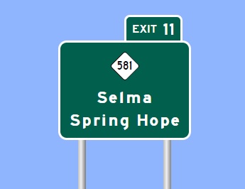 Sign Maker image of NC 381 exit sign on US 264/Future I-587 in Spring Hope