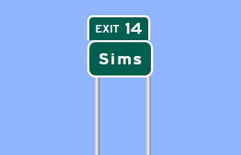 Sign Maker image of Sims exit sign on US 264/Future I-587