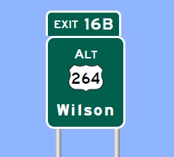 Sign Maker image of Alt US 264 exit sign on US 264 (Future I-587) in Sims