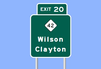 Sign Maker image of NC 42 exit sign on I-587 in Wilson
