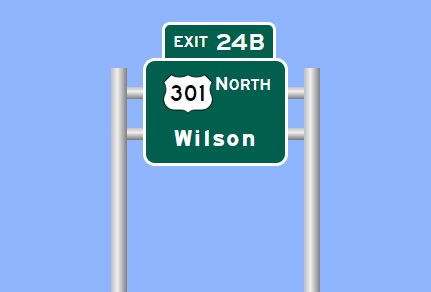 Sign Maker image of US 301 North exit sign on I-587 East in Wilson