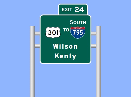 Sign Maker image for US 301 to South I-795 exit sign on I-587 West in Wilson
