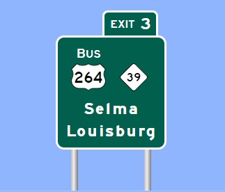 Sign Maker image of Bus. US 264/NC 39 exit sign on US 264/Future I-587 in Zebulon