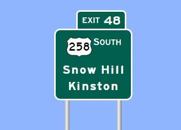 Sign Maker image of possible future sign for US 258 South exit on I-587 in Farmville